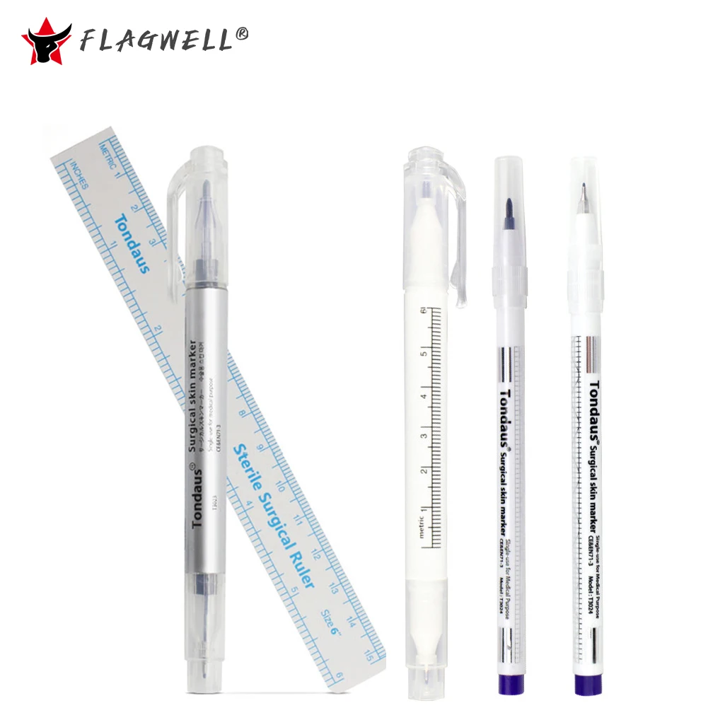 

5 Sets Surgical Waterproof Skin Marker Pen Ruler Eyebrow Tattoo Marker Tools Permanent Microblading Measure Positioning Supplies