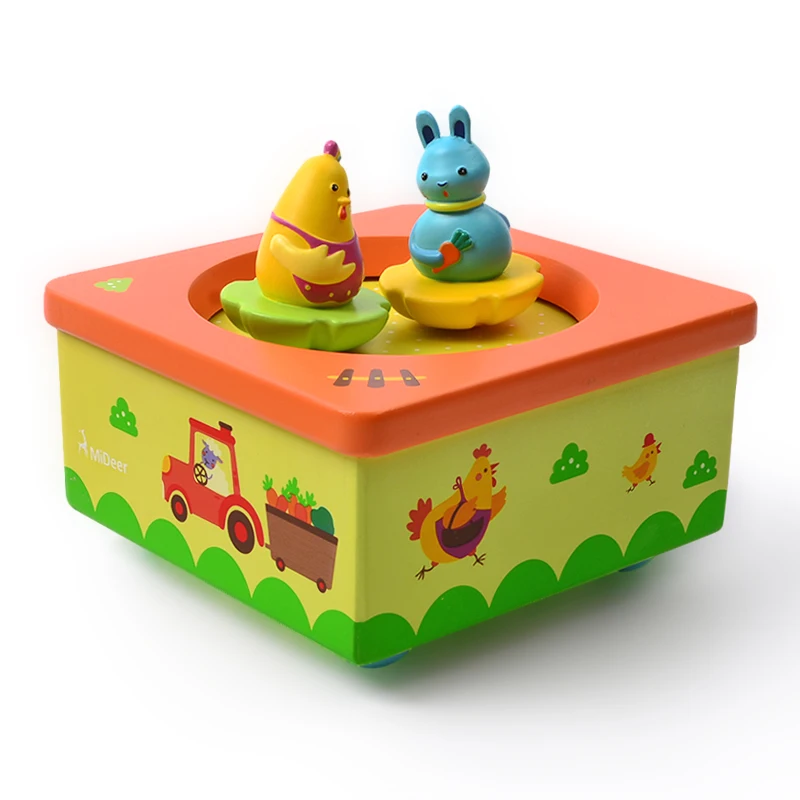 Children\'s creative rotating animal music box baby lullaby wooden Christmas gift educational musical learning toys for children