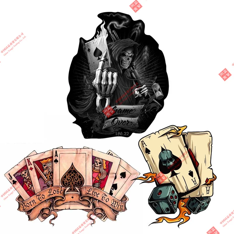 Funny Car Sticker Retro Poker Joker Skeleton Spades Ace Anime Decal Decor for RV Auto Motocross Racing Laptop Trunk Wall