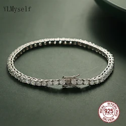 Pulsera de tenis de plata pura de 16-20,5 CM, joyería de 2-4mm, 5A, CZ, regalo eterno para esposa, impresionante joyería Real 925