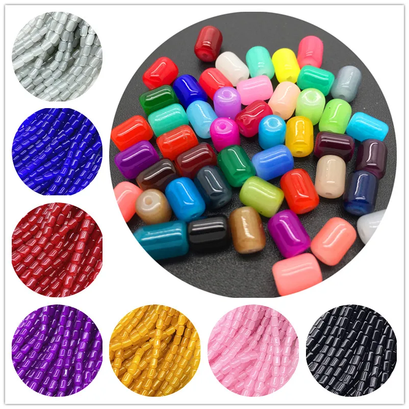 30pcs 6*8mm Cylindrical Glass Beads Spacer Loose Charm Bead Jewelry Making Accessory #ZZ04