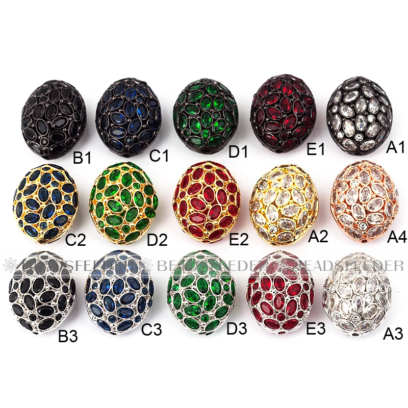 Diamond Style Goose Egg Oval Bead Micro Pave Bead,Gold Cubic Zirconia CZ Paved Beads,Women Bracelet Charms,26mm M74
