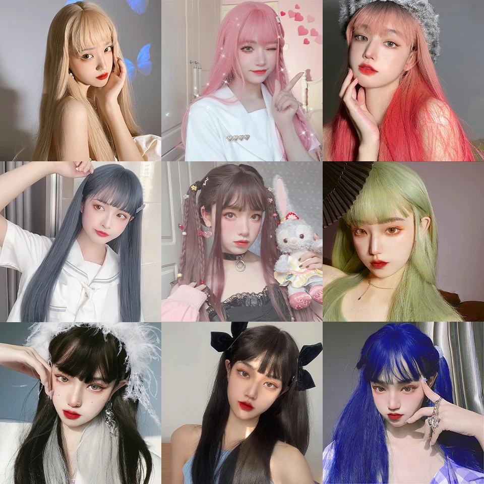 SHANGKE Synthetic Long Straight Cosplay Wig With Bangs Two Tone Ombre Kawaii Lolita Wigs For Women Natural Wig Daily Wigs