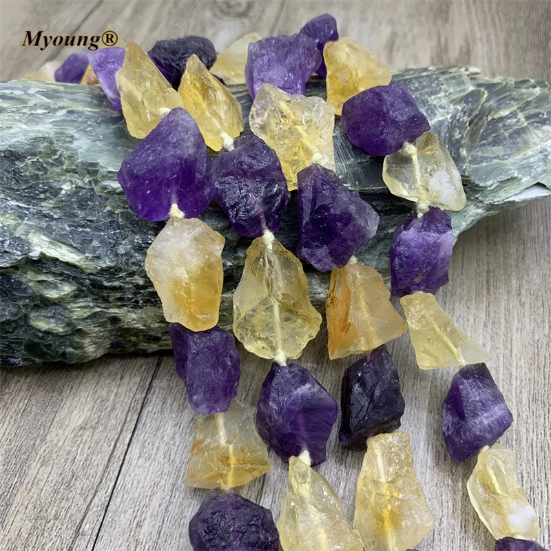 Natural Raw Amethysts Citrines DIY Necklace Bracelets Earrings Crystal Nugget Loose Beads For Jewelry Making MY210662