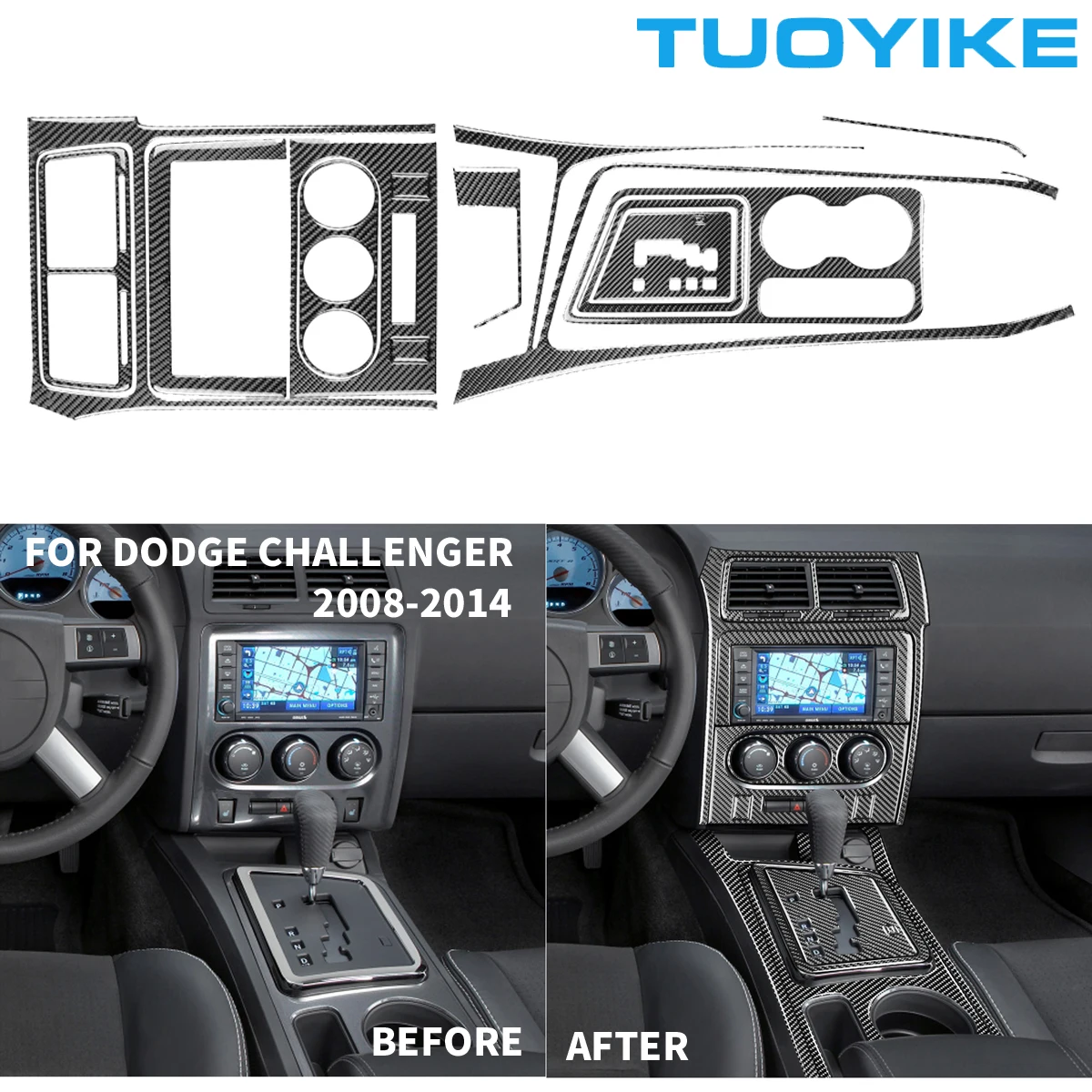 

Car Interior Carbon Fiber Steering Wheel Air Vent Outlet Dashboard Headlight Sticker Trim Cover For Dodge Challenger 2008-2014