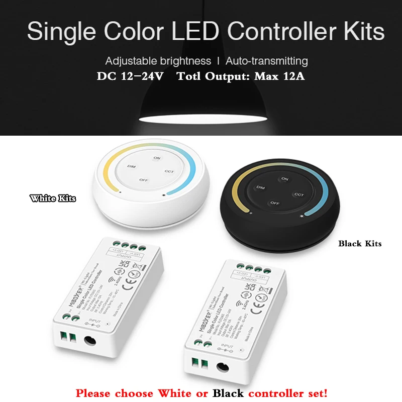 

2.4G Color Temp Sunrise Round Touch Remote Control White/Black + LED Controller DC12V 24V Dimmer Kits For Single Color LED Strip