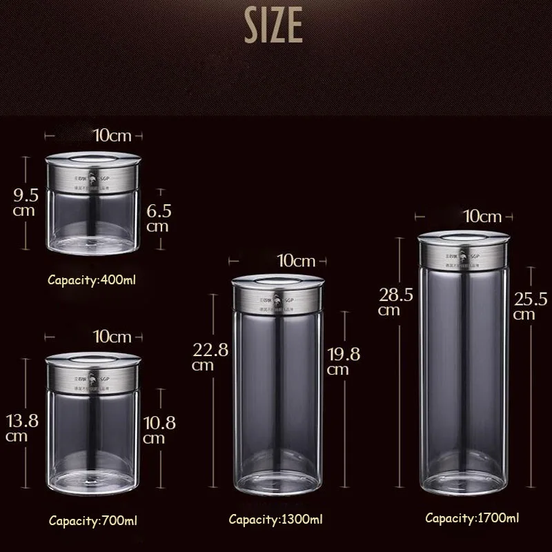 Household Automatic Keying Seal Pot Grain Storage Tank Snacks Tea Coffee Beans Storage Can Transparent Glass Food Jars