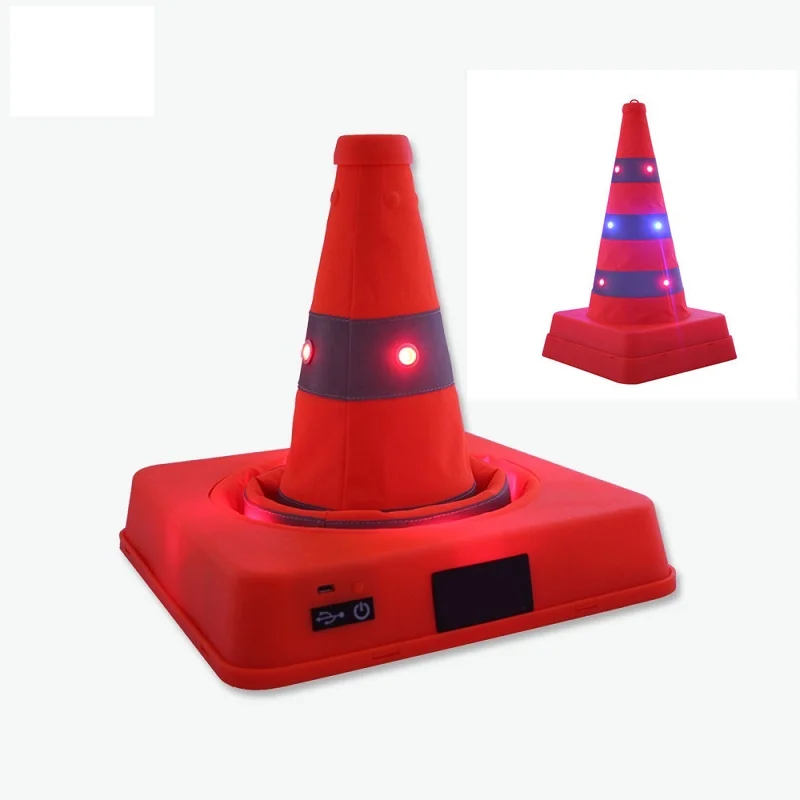 Cones de tráfego reflexivos dobráveis retráteis, Cones de tráfego reflexivos, Double Warning LED Safety, Expansão da barreira rodoviária, Carregamento USB, 41cm de altura