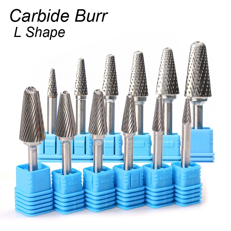 L Shape Ball Nose Cone 1/4 6mm Engraving Carving Tools Mould Tungsten Carbide Rasp Milling Cutter CNC Rotary Burr Bit Metal Wood