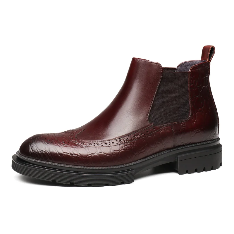 Fashion Black / Wine Red Mens Dress Boots Genuine Leather Boots Mens Ankle Boots