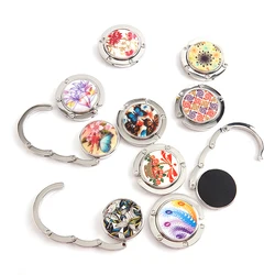 1Pc Fashion Alloy Travel Portable Indoor Round Vintage Flowers Foldable Purse Bag Table Hanger Handbag Hook Holder Folding Gift