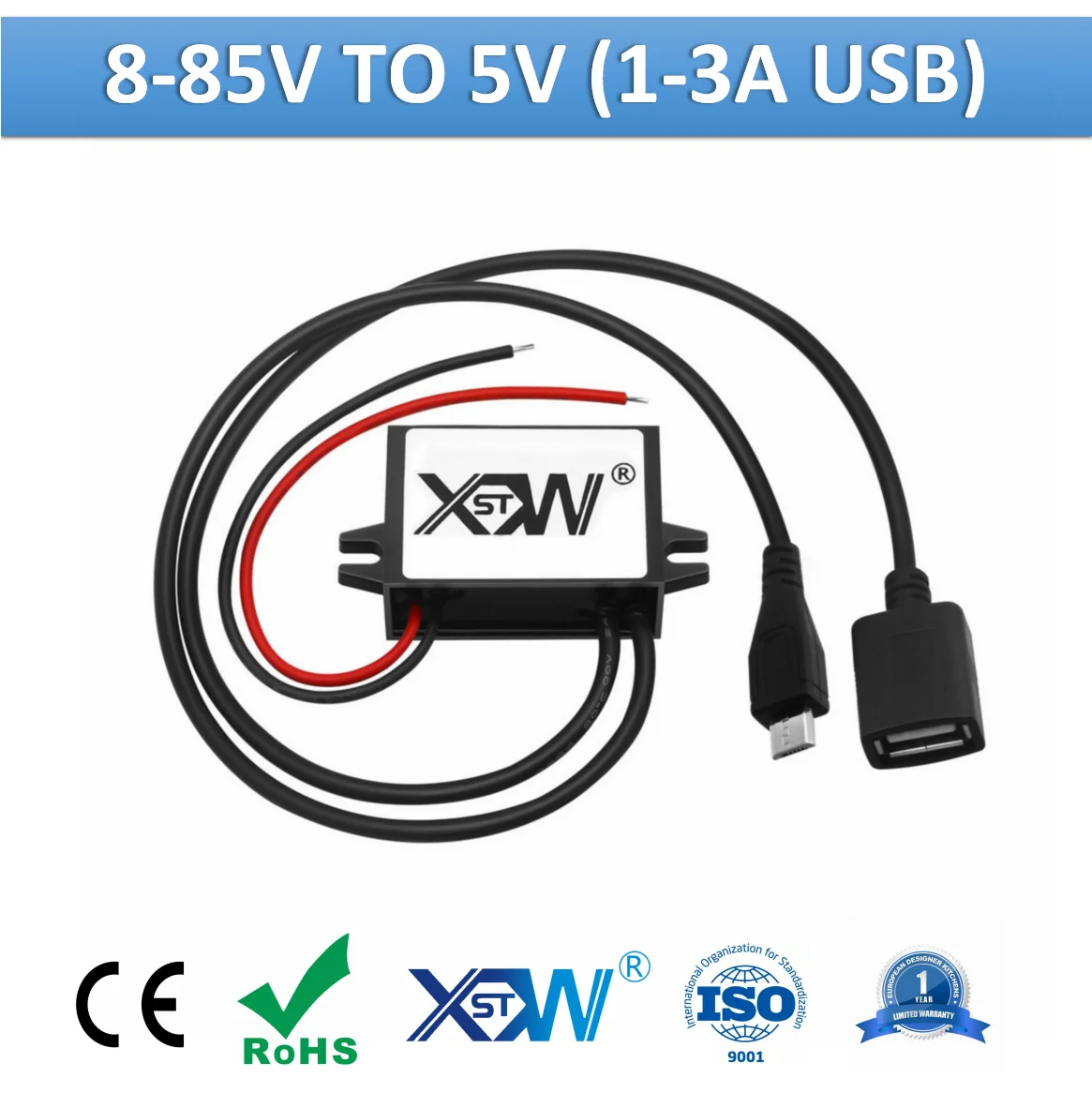 

XWST DC to DC 5V 3A USB Converter Mini Micro Type C 12V 24V 36V 48V 60V 72V 80V 85V to 5V 15w Step Down 5 Volts Regulator