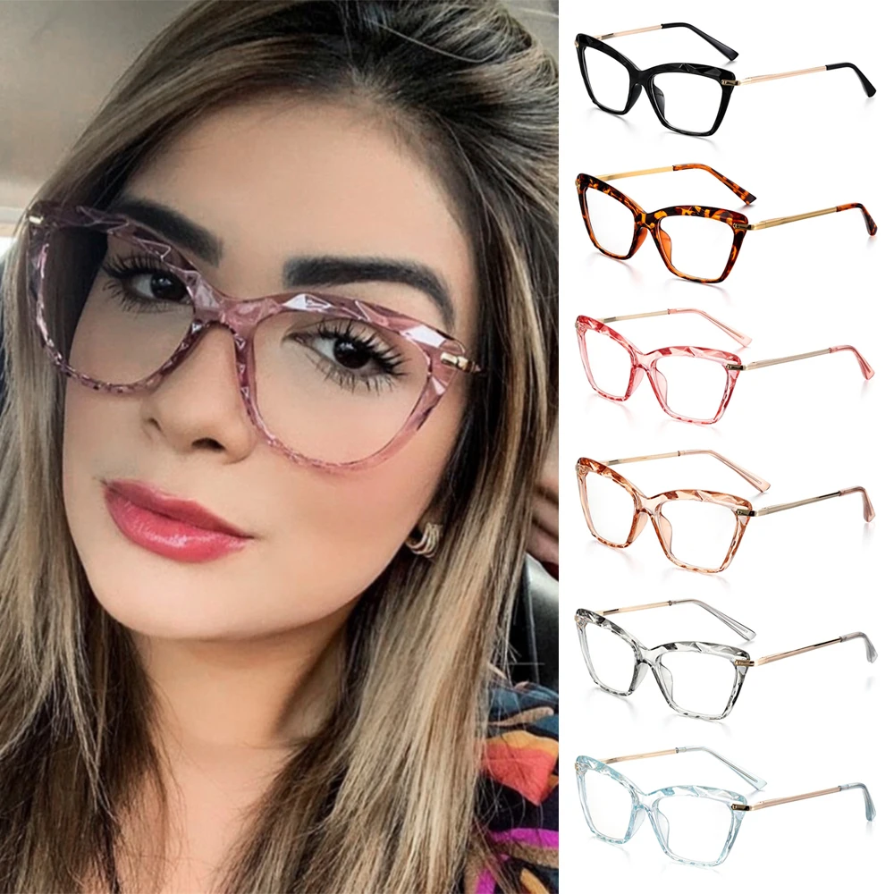 Okular-gafas de cristal facetado para mujer, montura de anteojos Vintage, gafas de ojo de gato, se pueden equipar con gafas para Miopía