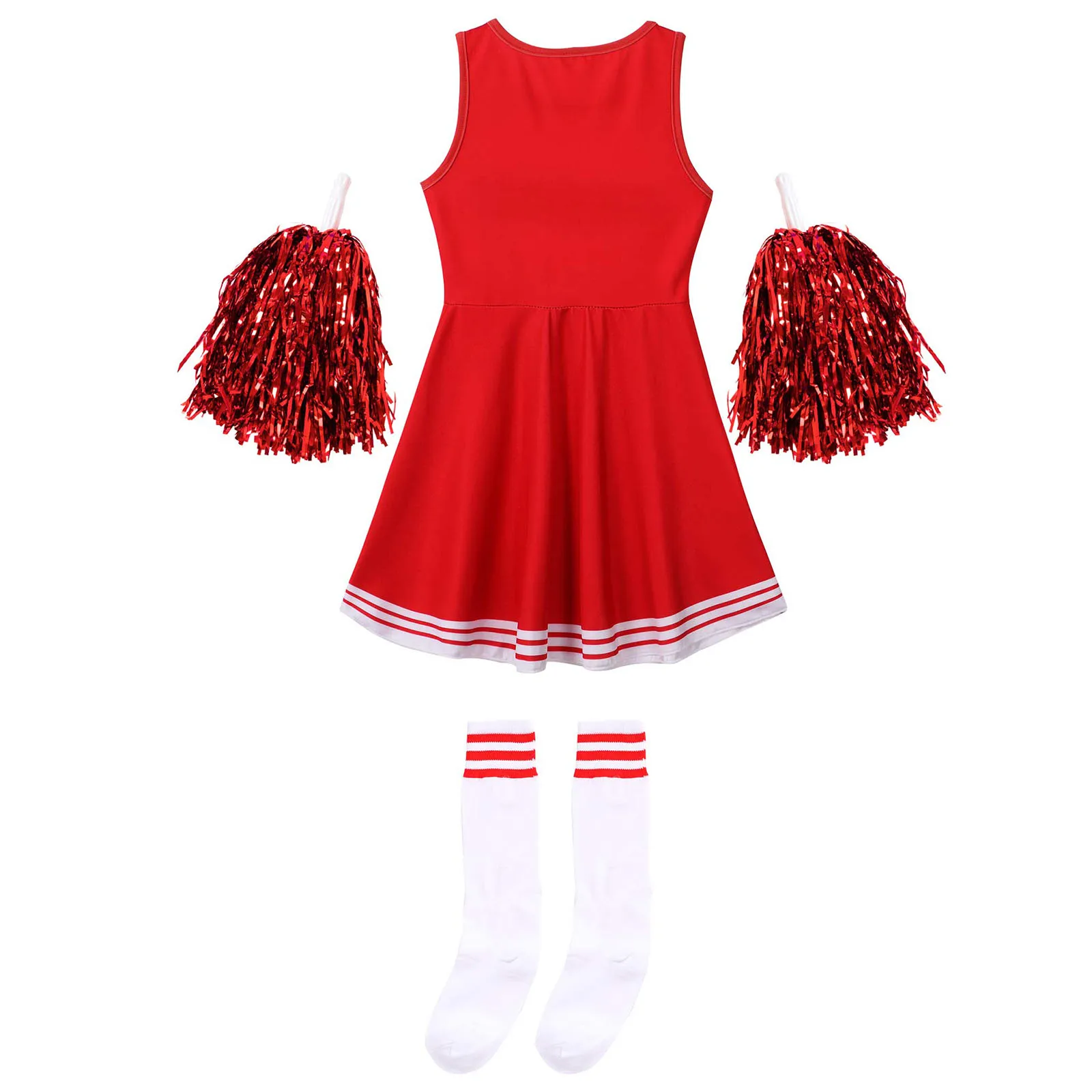 Kid Girls Cheerleading Costumes School Girls Letter Print Uniform Rave Stage Performance Cosplay Roleplay Dress with Socks Set