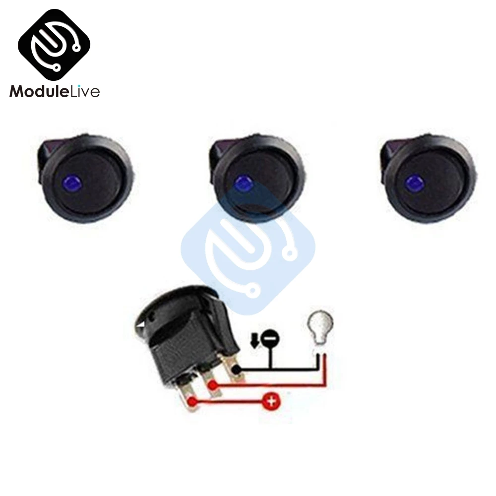 2Pcs AC 125V 250V Toggle Switch 3 Pins Car Round Dot LED Light Rocker Push Button Switch Tools Blue Red Yellow Green