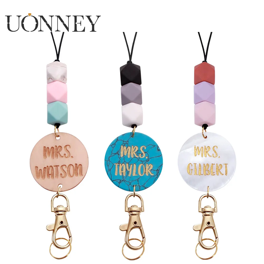 

UONNEY Dropshipping Customized Wood Turquoise Shell with Hexagon Beads Lanyard Engraved Pendant Novelty Gift for Graduation