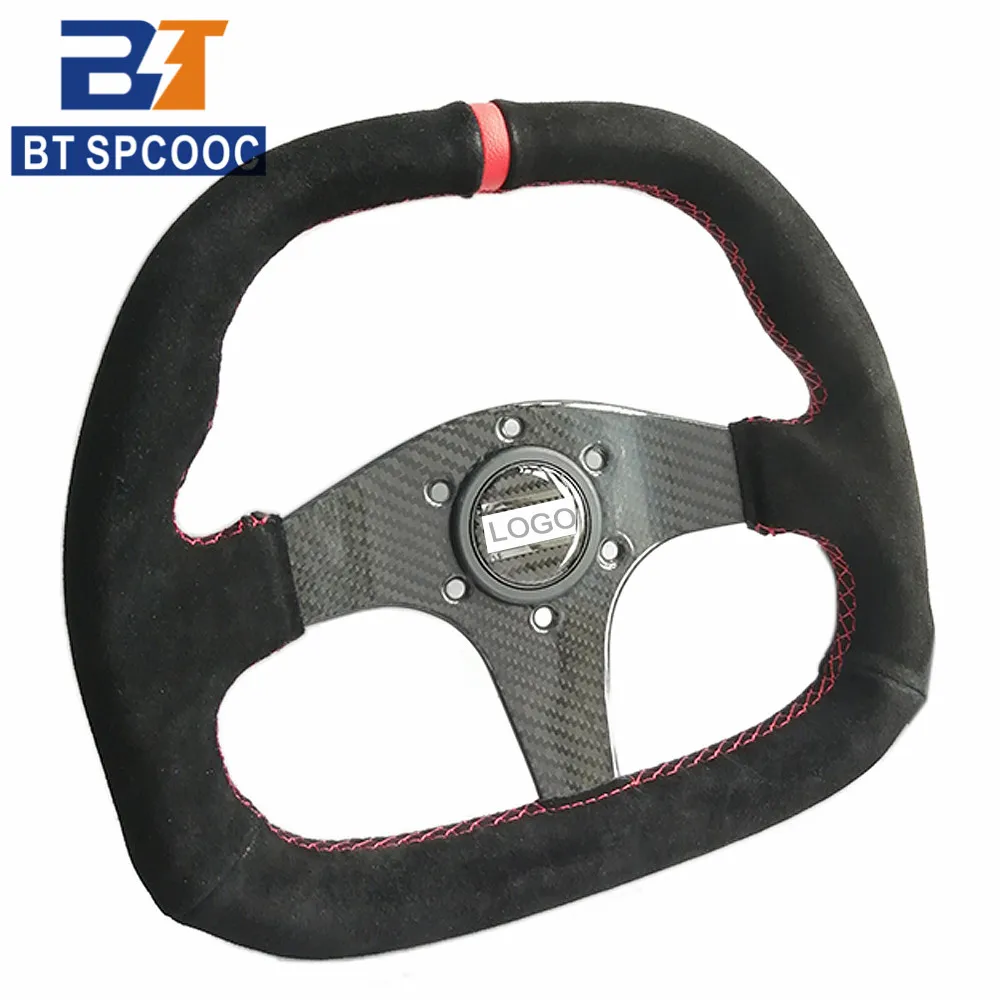 Carbon Fiber Suede Steering Wheel 13inch 310mm Car Racing Drift Sport Steering Wheel Universal  With OM-Horn Button PCD70MM Red