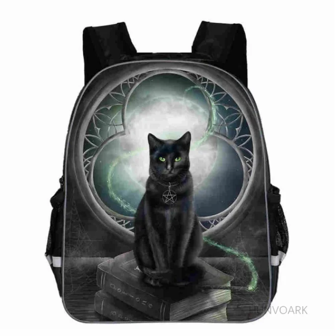 Mochila de gato negro para niños y niñas, morral escolar informal de fase lunar gótica de animales, Bolsa de regalo para adolescentes, novedad