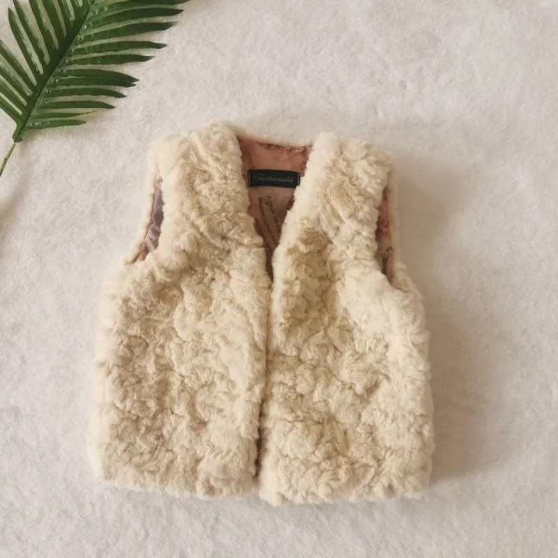 Fashion Baby Girl Princess Winter Faux Fur Vest Cotton Padded Child Waistcoat Solid Color Outwear Warm Thick Baby Clothes 1-12Y