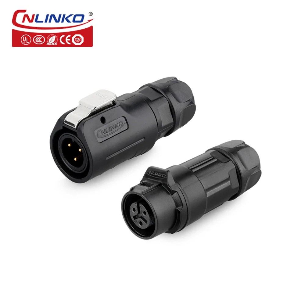 CNLINKO M12 IP68 Waterproof Outdoor Lighting PBT Plastic Power Push Pull Easy Quick Locking Electrical Connector With Dust Cap