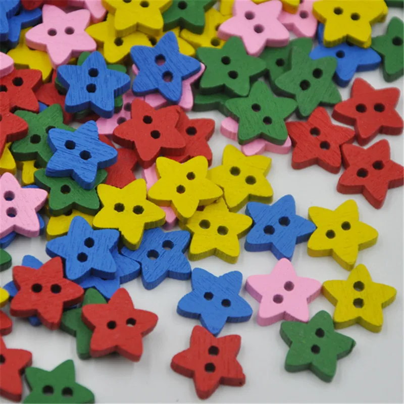 100 Uds lotes mixtos botones de madera estrella costura artesanal 2 agujeros WB303