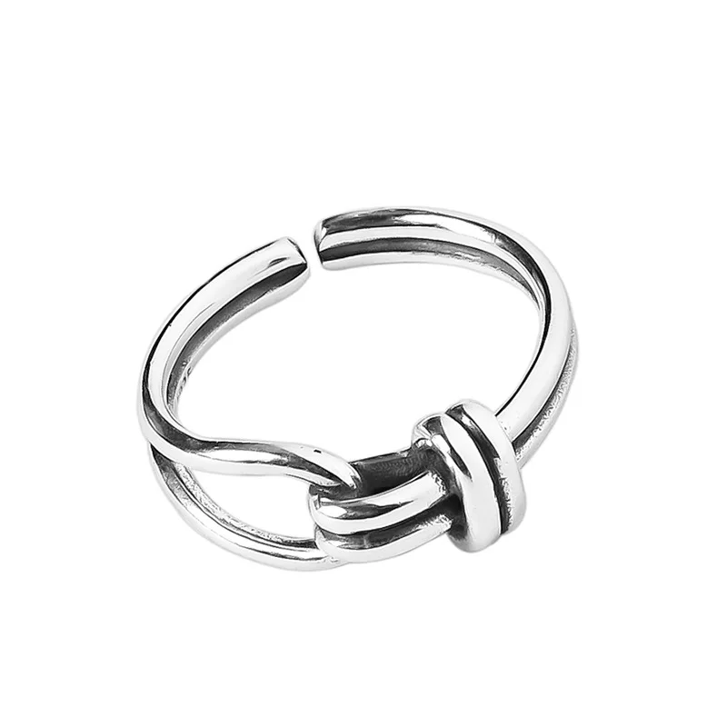 VENTFILLE 925 Sterling Silver Rings INS Fashion Hip Hop Vintage Couples Hollow Lines Punk Thai Silver Party Adjustable  Jewelry