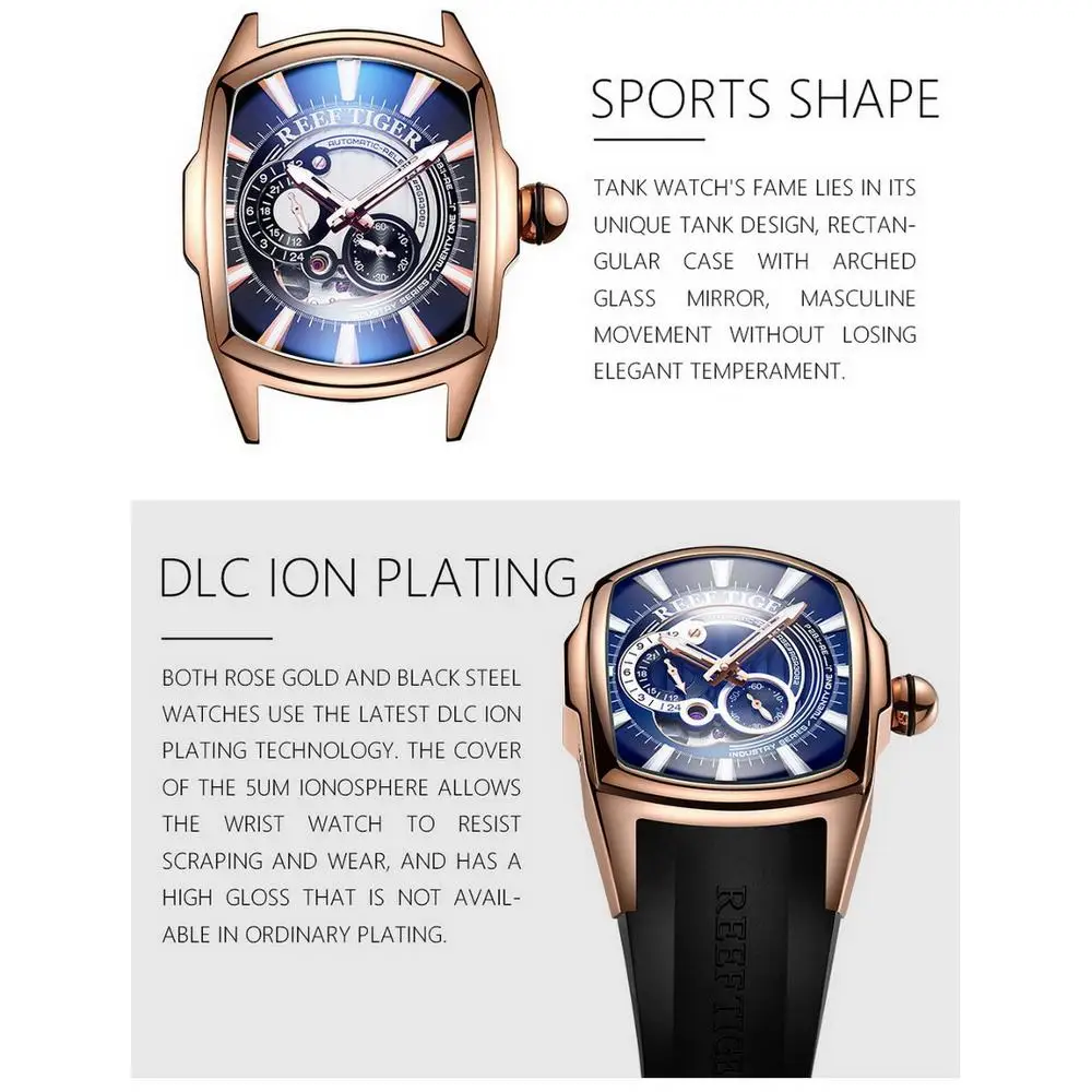 Reef Tiger orologio automatico da uomo, orologi da uomo uomo orologio da polso meccanico a carica automatica orologio militare sportivo di lusso relogio masculino