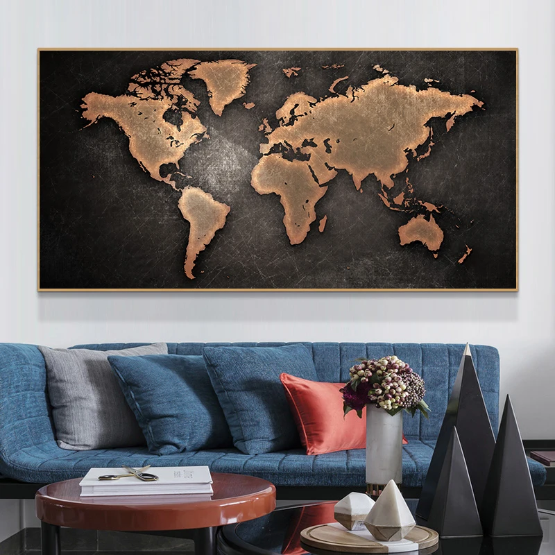 Vintage World Map Picture Canvas Painting Retro Map Posters Prints Wall Art Picture Quadro for Living Room Home Decor Cuadros