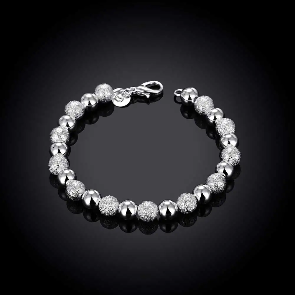 925 Sterling Silver 8mm Beaded Ball Bracelets Bangle For Women Trendy Fine Jewelry Wholesale Mens Silver Cuff Bracelet Pulsera