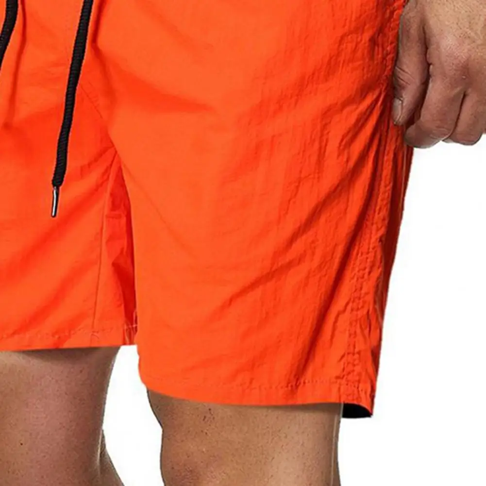 

Men Beach Shorts Summer Solid Color Fifth Pants Cotton Breathable Drawstring Pockets Closure Quick Dry Fitness Shorts 2021