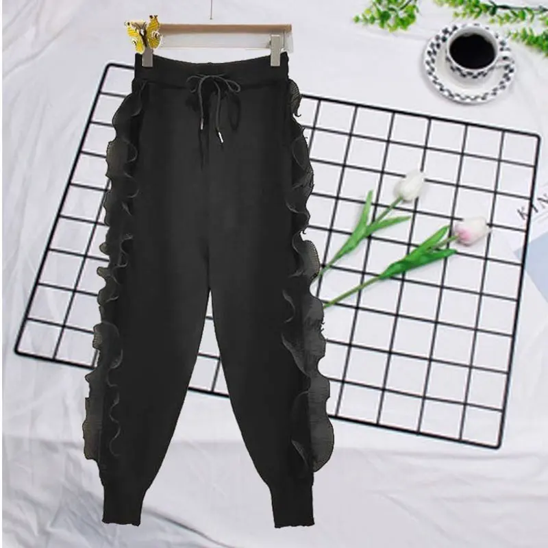 High Waist Slimming Casual Loose Trousers Harem Pants Women's 2024 Autumn Winter New Vintage Wood Ear Knitted Pants Women Trend