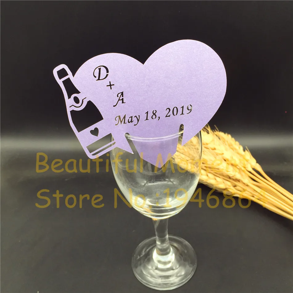 

50X Heart Wine Bottle Red wine cup wedding decoration DIY Place Card Laser Cut Wine Glass Cup Paper Cards Name Card Party Decor