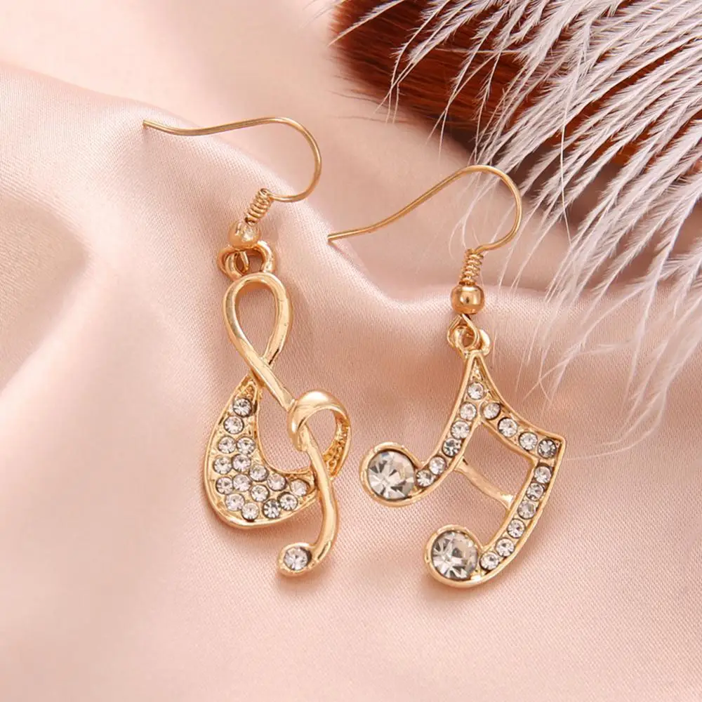 Hot Fashion Women Personality Trendy Music Note Treble Clef Crystal Rhinestone Dangle Hook Earring Jewelry Lady Gift