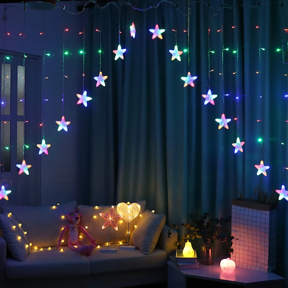 Guirlande lumineuse rideau d'étoiles, 2.5M, 120led, prise ue, pour noël, fête, mariage, nouvel an, décoration extérieure, féerique