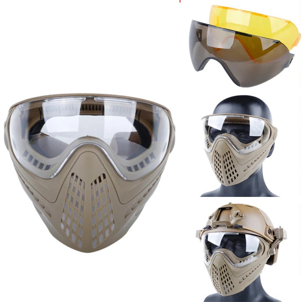 Airsoft Masks Military Air Gun CS Shooting Paintball Dual Mode Tactical Equipment With 3 Colors Anti-Fog Lens Goggle Helmet Mask