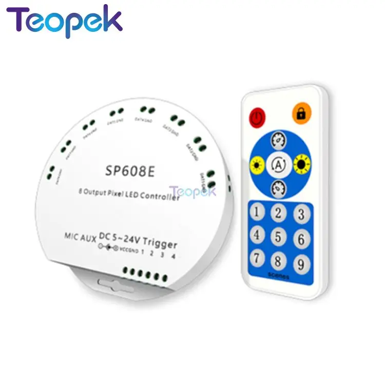 

SP608E Music Controller 8 CH Signal Output WS2811 WS2812B WS2815 LED Light Strip Bluetooth App DC5V-24V IOS/Android