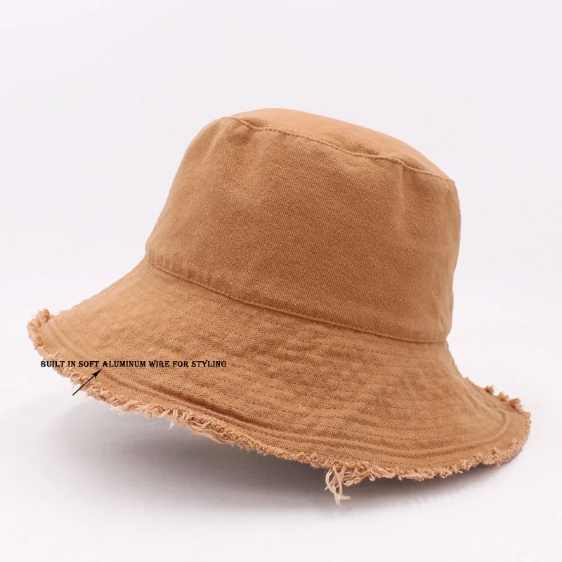 Solid colorbucket hat soft aluminum wire shape water wash bucket hat women\'s outing basin hat