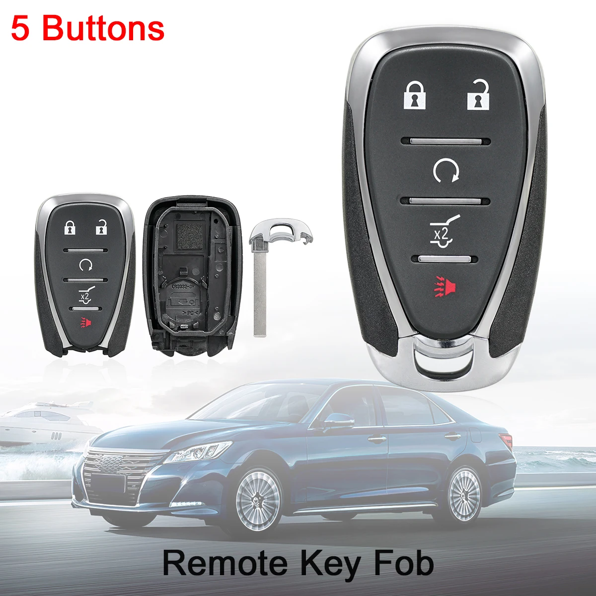 5 Buttons Remote Key Shell Replacement Auto Keys Fob Body Housing Keyless Entry Transmitter for Chevrolet Cruze Malibu Camaro