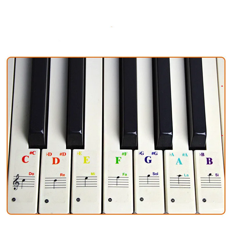 Stiker Keyboard Piano transparan, untuk 88/61/54/32/37 tombol warna-warni musik catatan Set lengkap stiker Stave Piano dapat dilepas