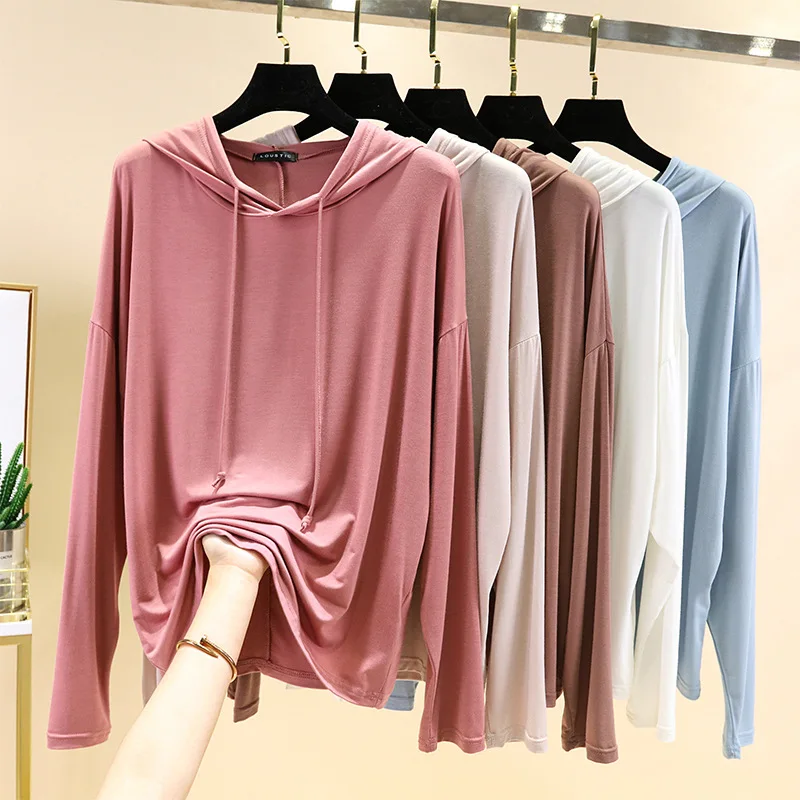 Modalne bluzy z kapturem Solid Basic Tshirt Bottoming Bluzy Wszystko pasuje Wiosna Jesień Lato Casual Streetwear