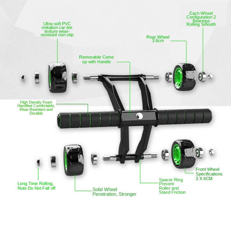 Ab Roller 3/4 Wheel Abdominal Muscle Trainer Gym Abs Core Exercise Fat Loss Home Fitness Equipment Rear Wheel Automatic Rebound