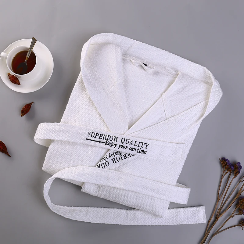 Summer Women Waffle Bathrobe 100%Cotton Bridesmaid Long Hooded Bath Robe Men LightWeight Waffle Solid Dressing Gown Sleepwear