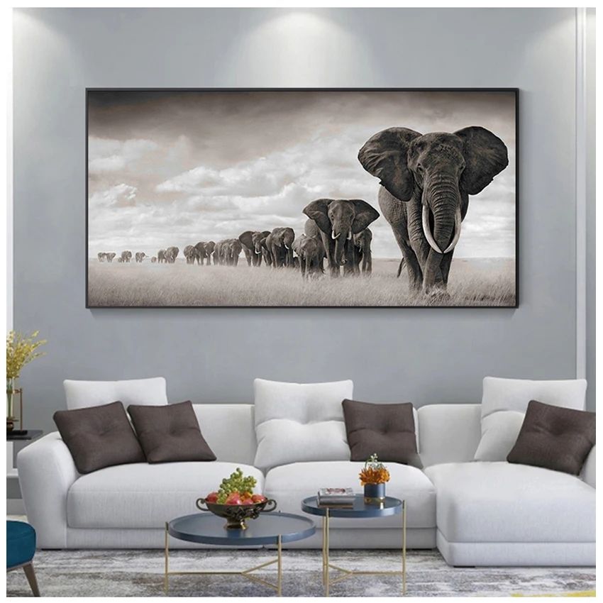 Cuadros Wall Art Pictures For Living Room Black Africa Elephants Wild Animals Canvas Painting Scandinavia s and Prints