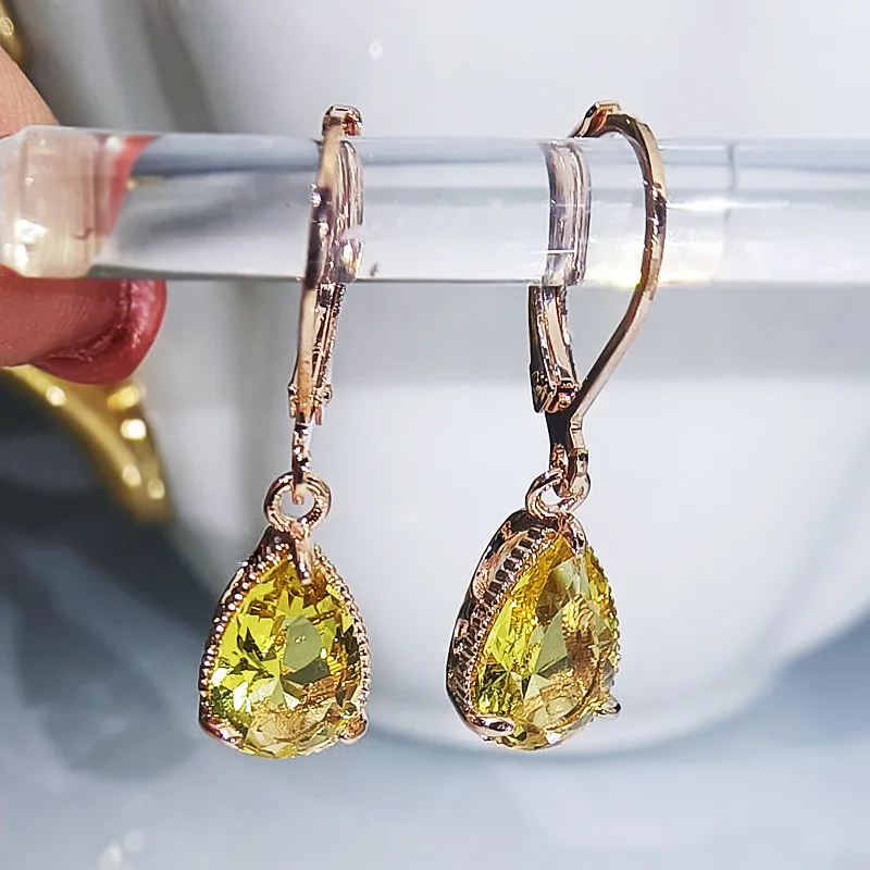 Women's Dangle Earrings Water Drop Yellow Stone Cubic Zirconia Wedding Fine Jewelry Drop Earrings Accessories CCE624