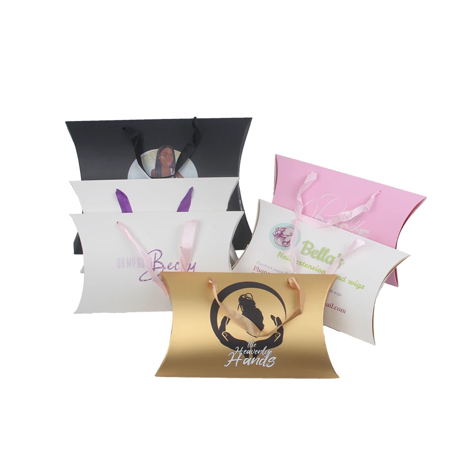 Custom logo printing Virgin Hair extension bundles packaging paper box with handle wig packing paper bag