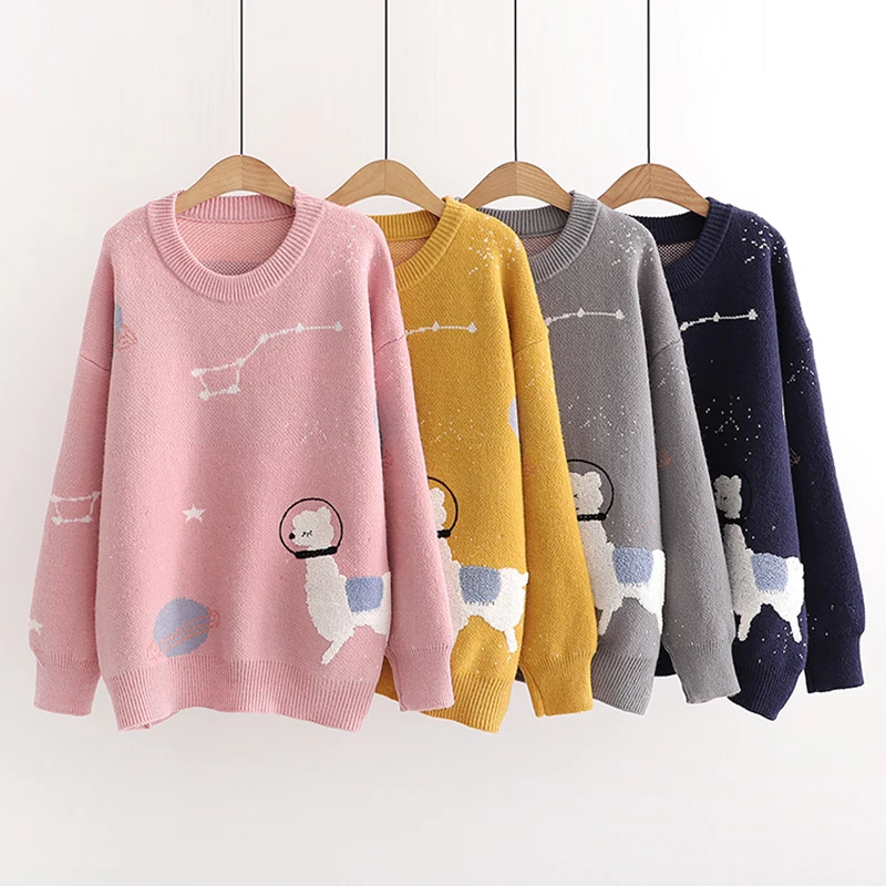 Cute Cartoon Print Knitwear Women Pullover Sweater korean loose Soft knit jumper tops casual outwear pull femme spring autumn