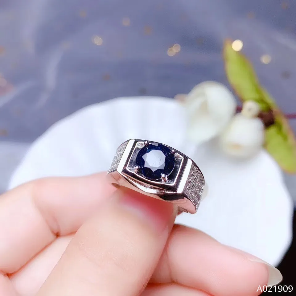 KJJEAXCMY Boutique Jewelry 925 Sterling Silver Inlaid Natural Sapphire Gemstone Ring Men Support Detection Noble