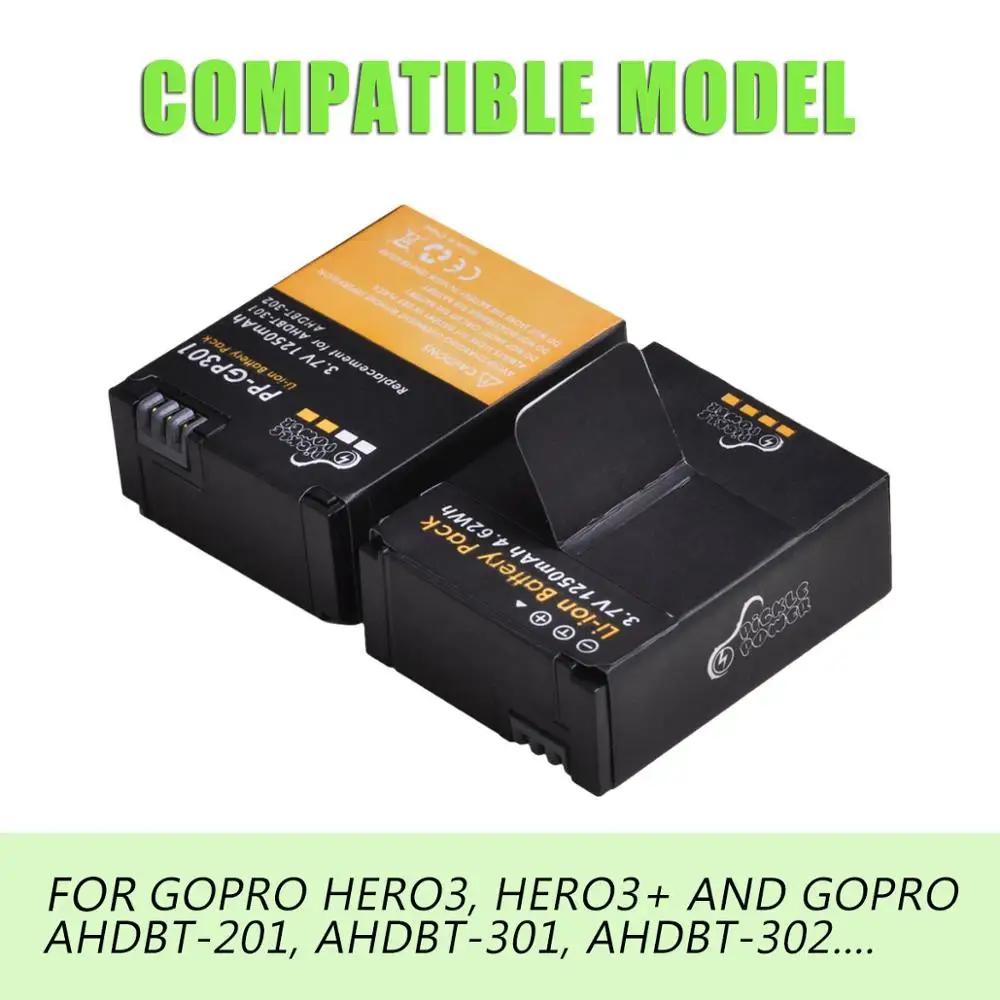Pickle Power แบตเตอรี่สำหรับ GoPro Hero3 Hero3 + LED USB Dual Charger สำหรับ GoPro AHDBT-201, AHDBT-301, AHDBT-302