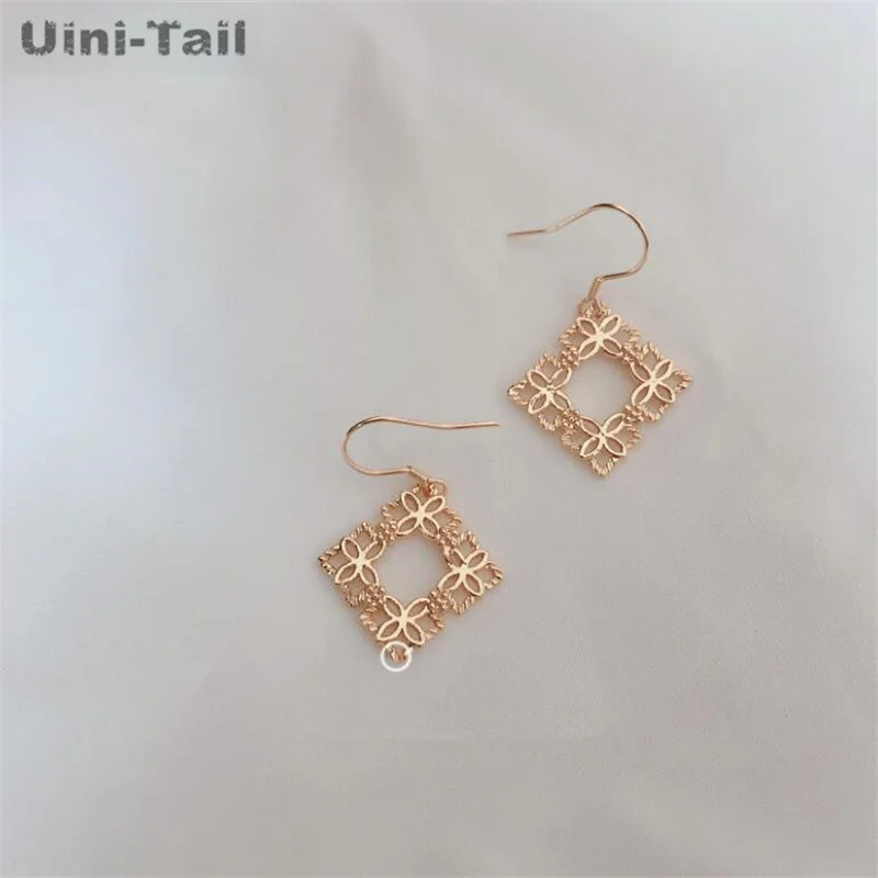 Uini-Tail hot new 925 Tibetan silver cute hollow square butterfly ear hooks fashion trendy flowing high sense of earrings JK182