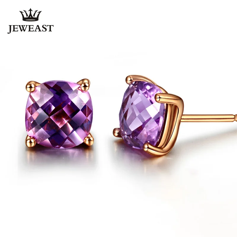 

LSZB Natural amethyst 18K Pure Gold Earring Real AU 750 Solid Gold Earrings Diamond Trendy Fine Jewelry Hot Sell New 2023